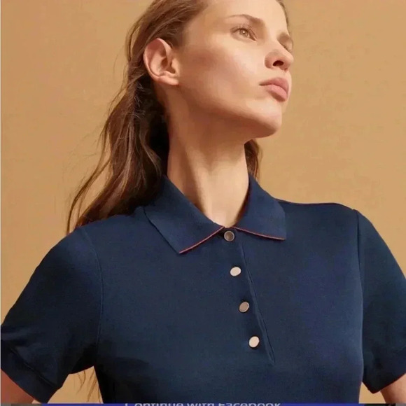 NWT Hermes Sellier Women’s Polo Short Sleeve Shirt Top Navy Blue L - Picture 4 of 15